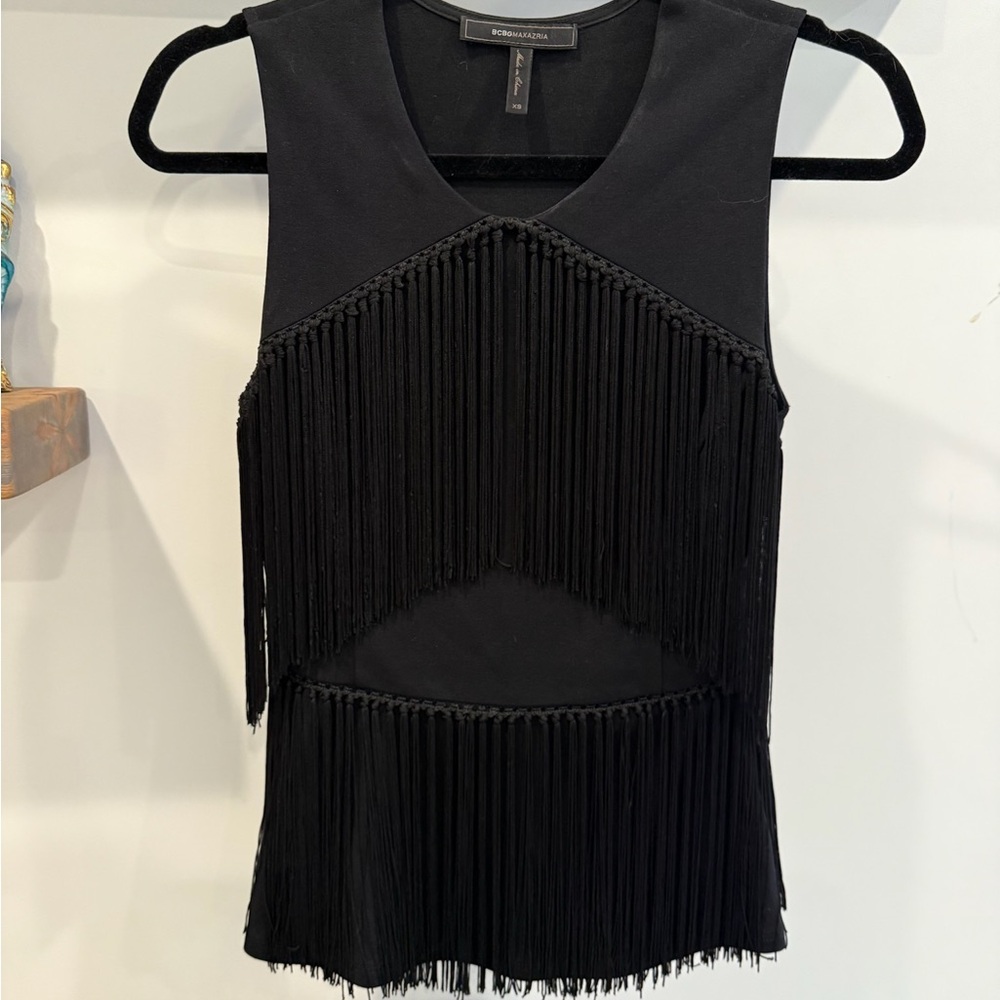 BCBGMaxAzria Black Fringe Tank Top